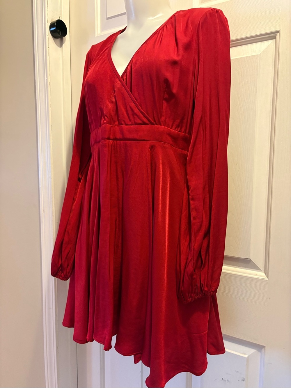 Petal & Pup Red Long-Sleeve Wrap Midi Dress, Sz 12, fits smaller.